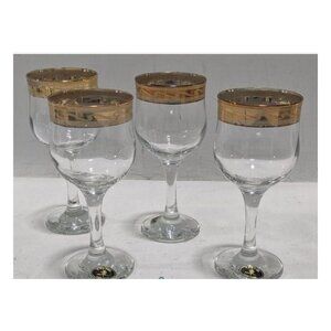 Vintage C. F. Fumo Italian Wine Glasses 24k Gold Greek Key and Wave Rim Design